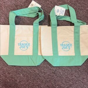 x2 Trader Joe’s Pink Green Mini Canvas Tote Bags - New - Fast Shop